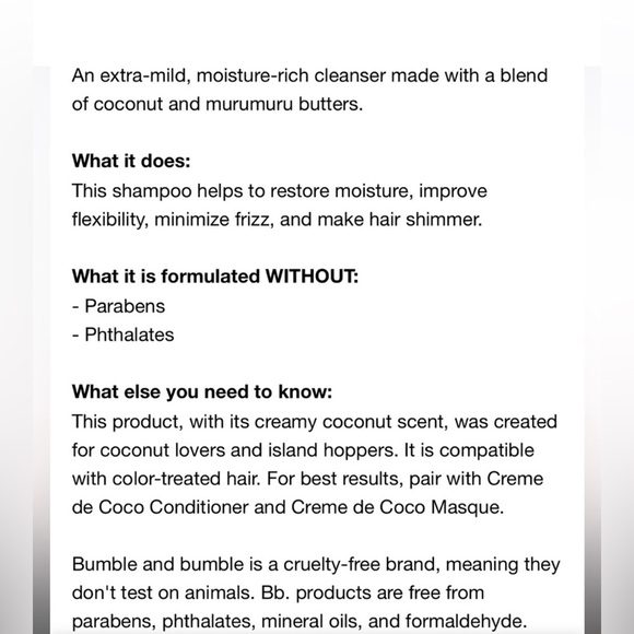 Bumble and Bumble Crème de Coco Shampoo - Picture 3 of 4